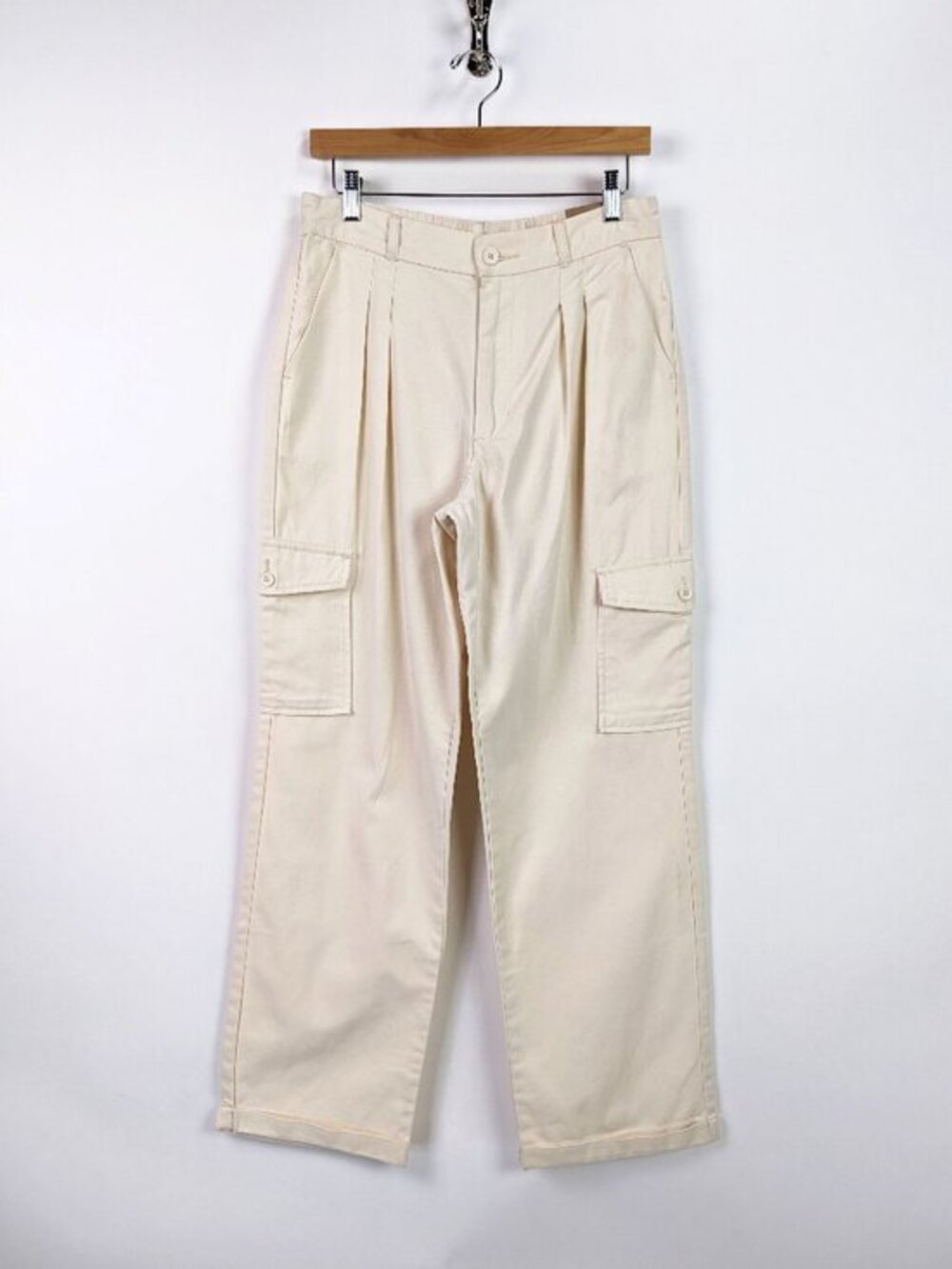 PACSUN Womens High Rise Pleated Cargo Pants Tapered Leg Utility Ivory Size M